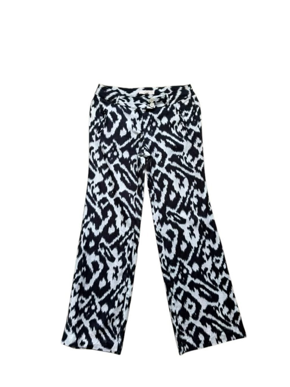LOFT Women's Size 6 100% Linen Wide Leg Crop Pants Black White Print.